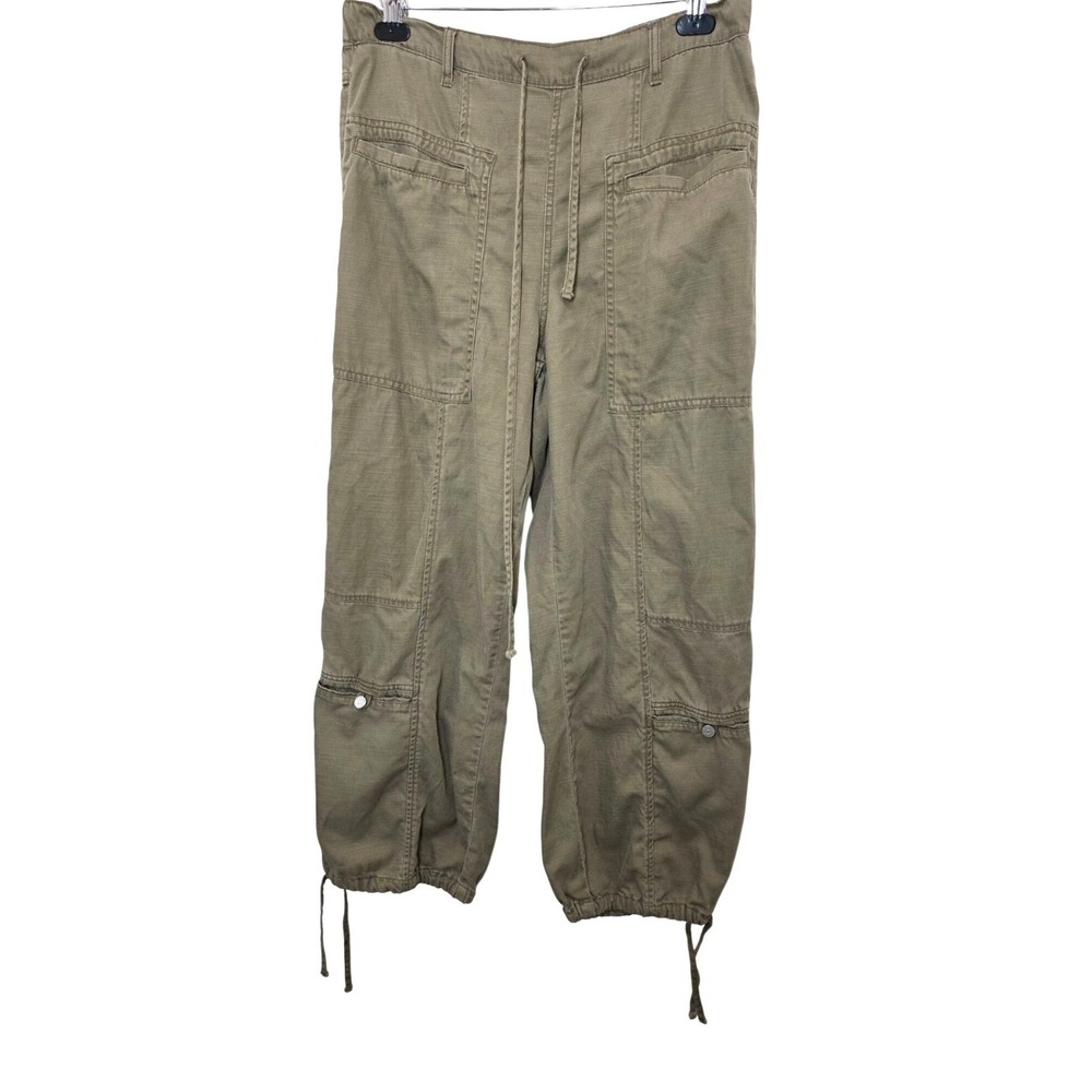 Habitual Women's L Beige Cargo Boho Indie Street Pants Drawstring Ankle Cuffs